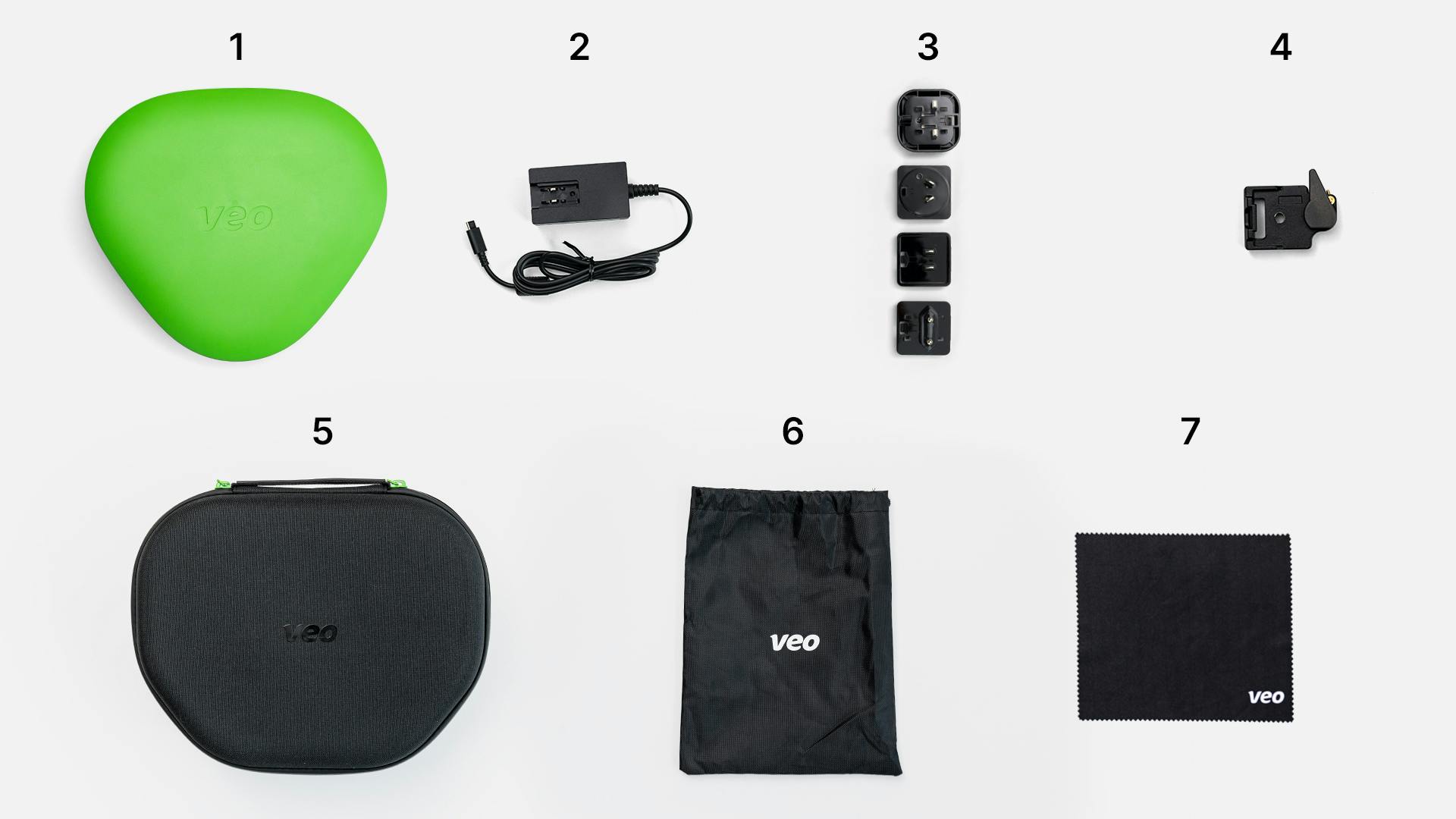 Accessories inside the Veo Camera 2 box. The image shows the additional items included with the camera for soccer match recording and analysis.